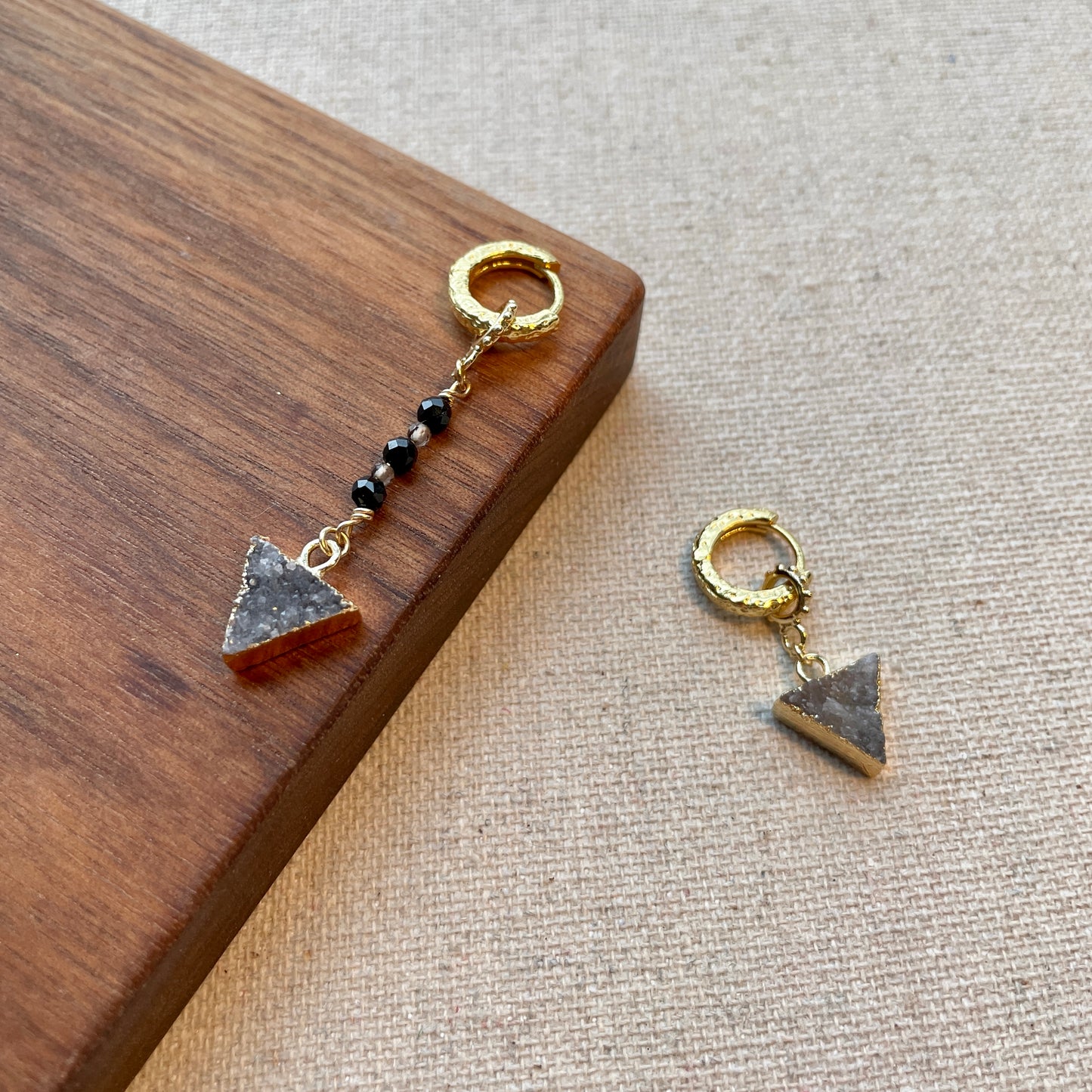 Triangle-shaped Druzy Stone And Black Spinel Two-way Ear Hoop