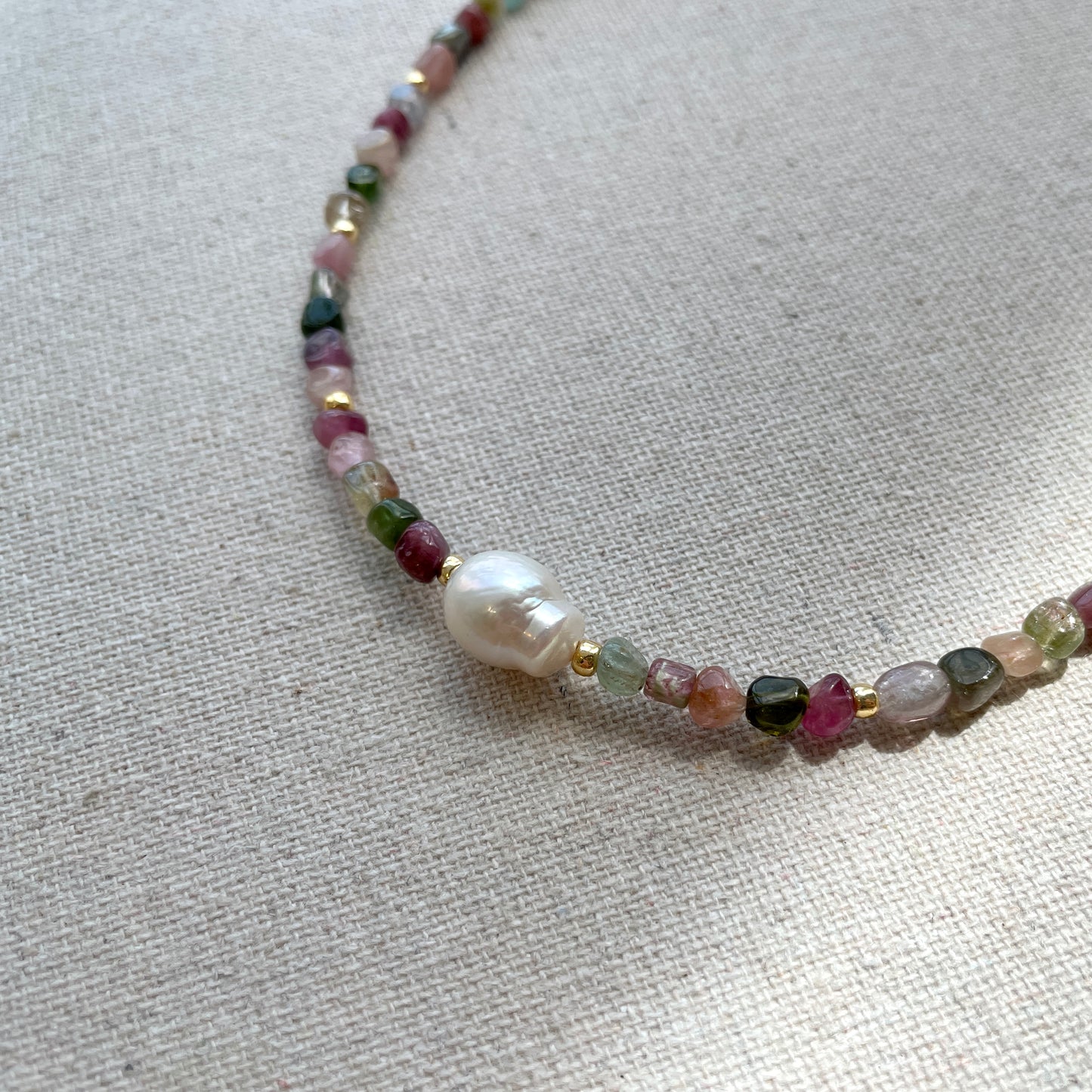 Tourmaline And Baroque Pearl Beaded Choker Necklace