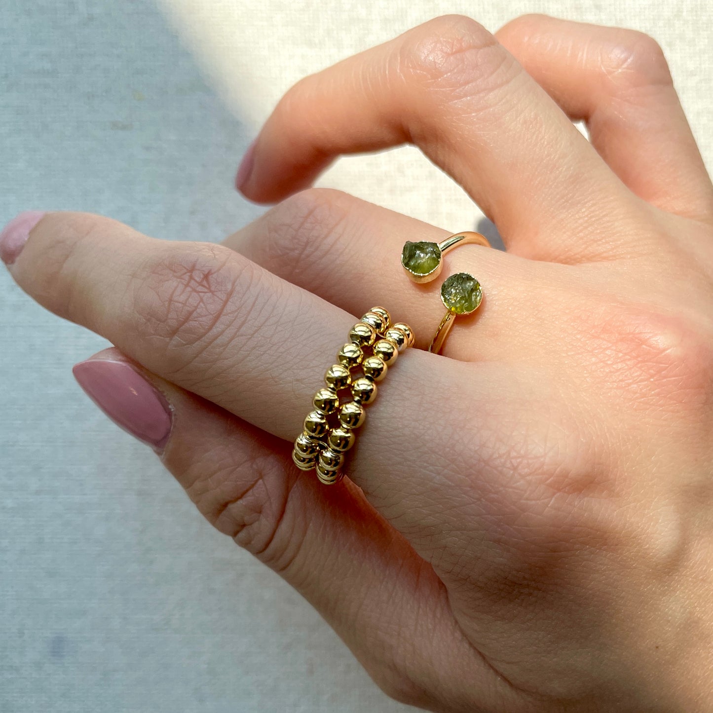 Raw Peridot Adjustable Adjustable Gold-plated Ring