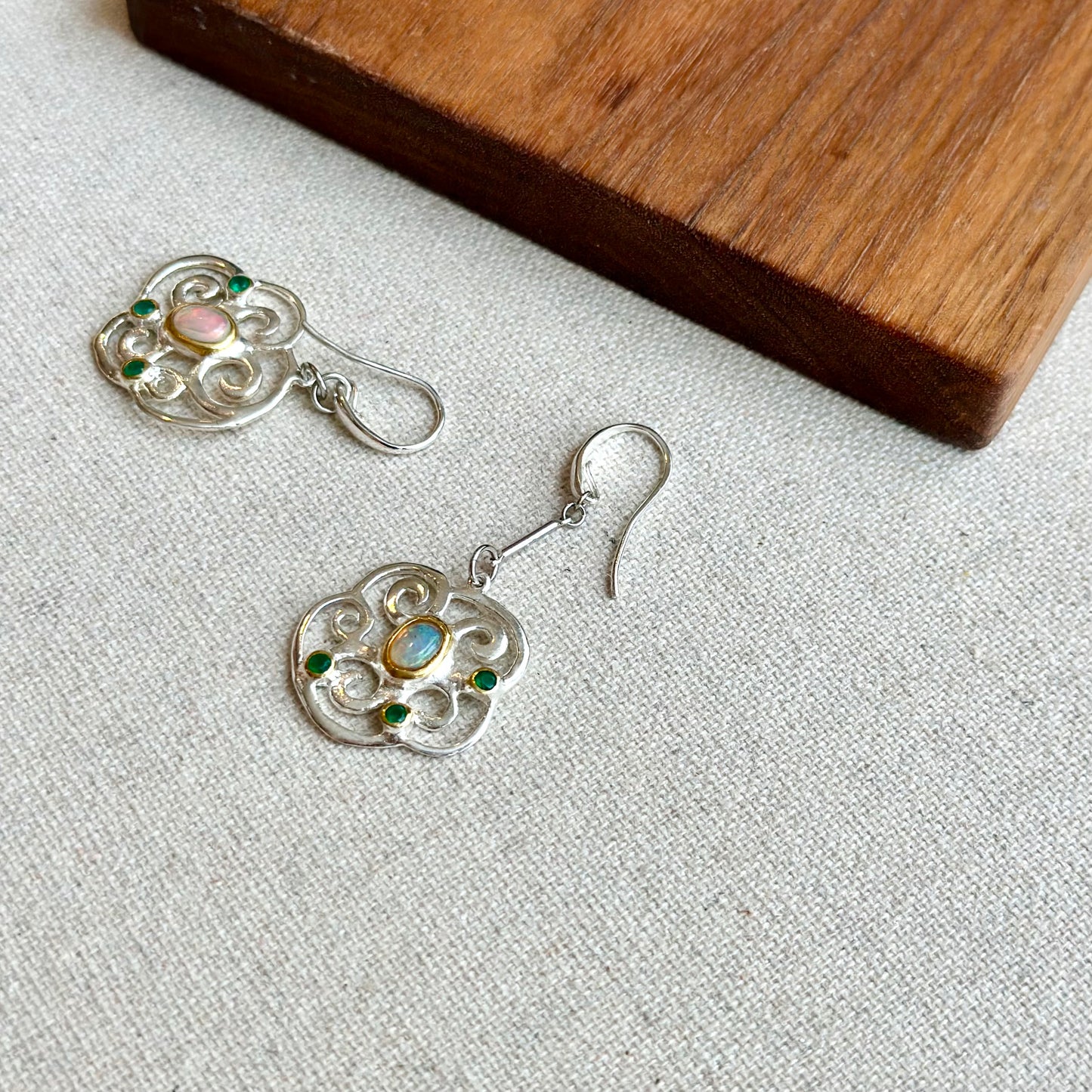 Opal And Green Onyx Oriental Sterling Silver Earring