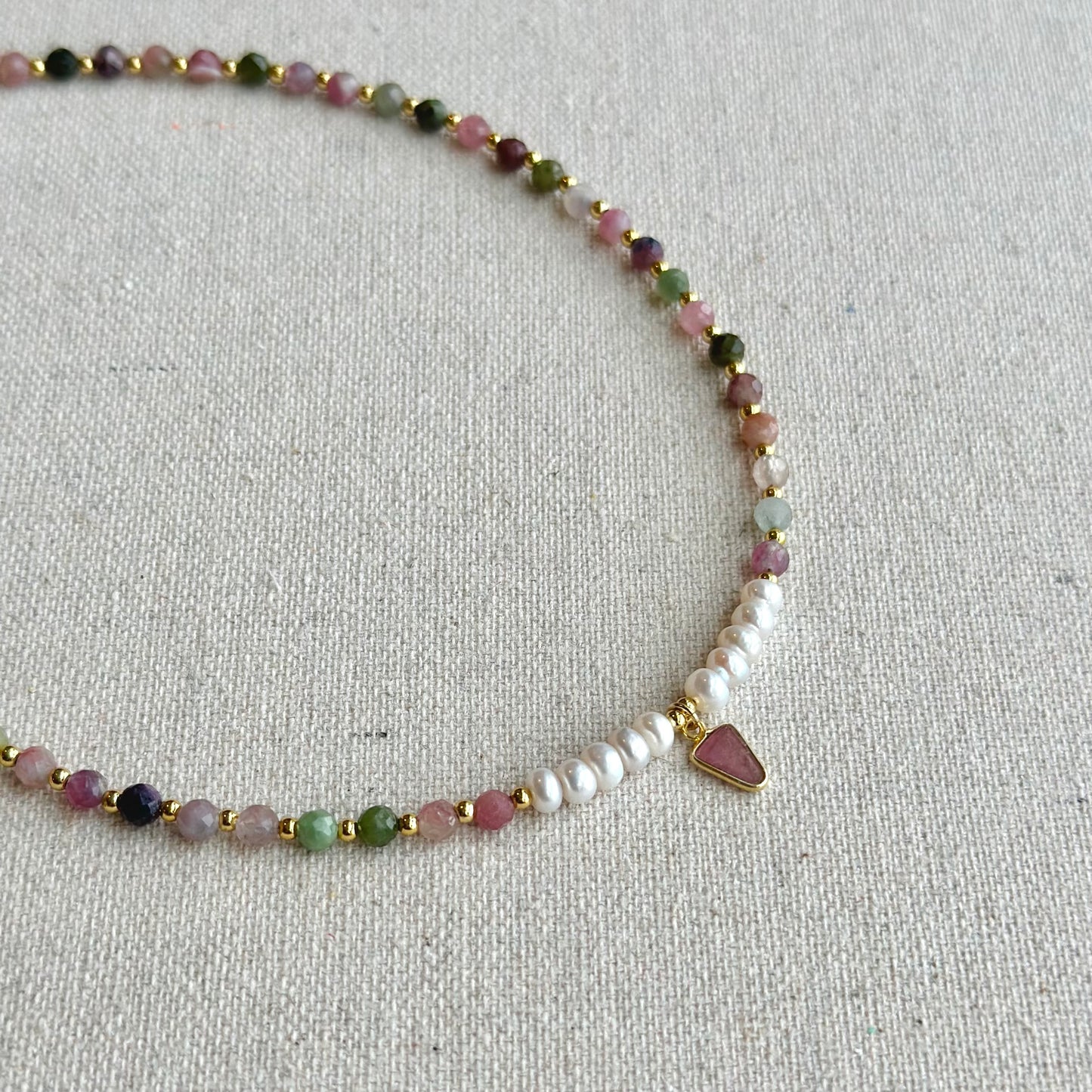 Tourmaline And Freshwater Pearl Beaded Choker Necklace