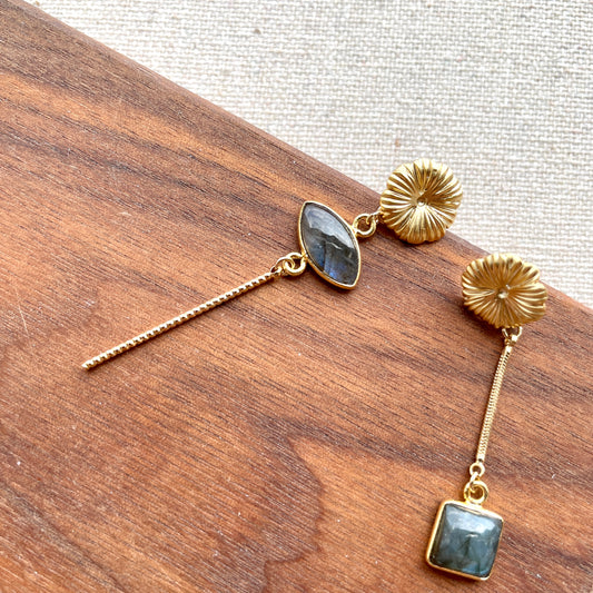 Flower Stud Asymmetric Labradorite Earring