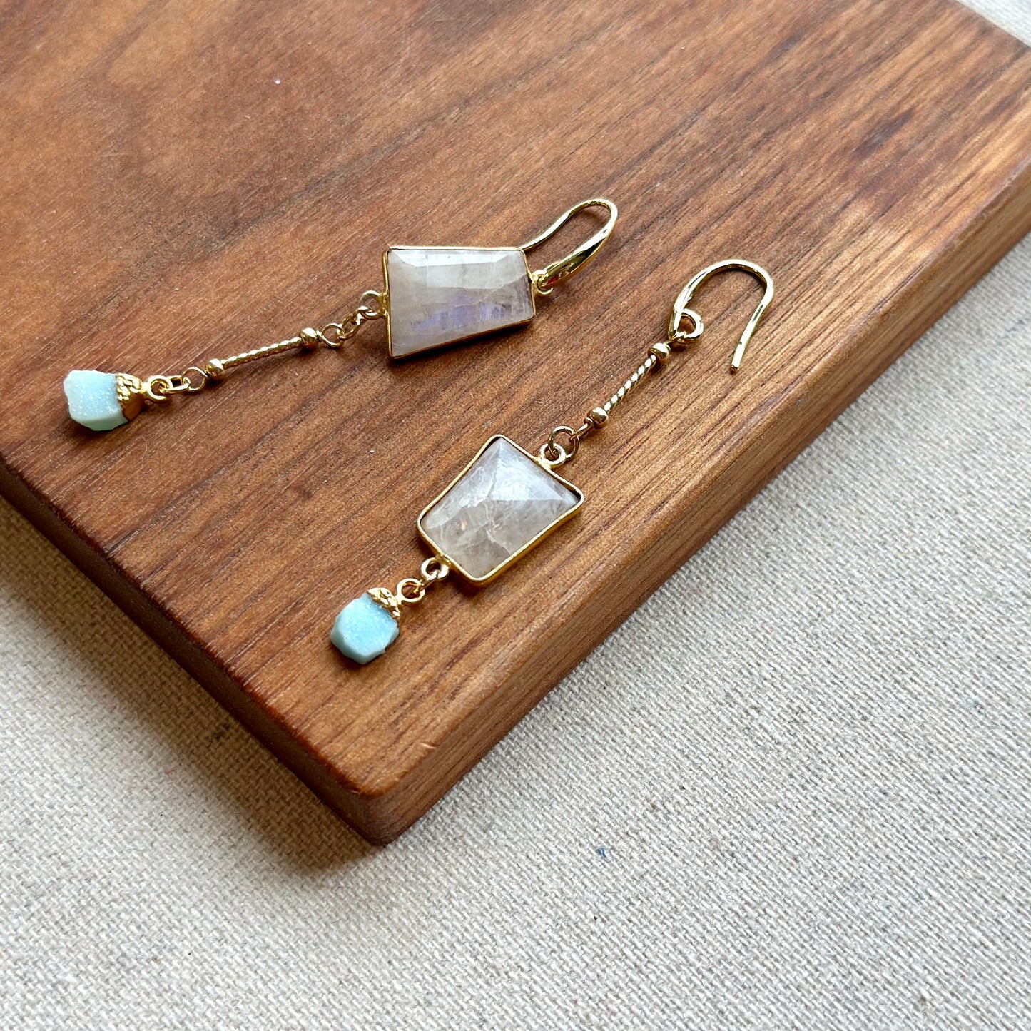 Moonstone And Druzy Raw Stone Earring