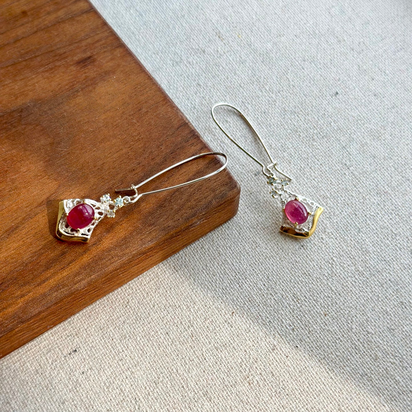 Ruby And Topaz Two Tone Dangle Sterling Silver Earring