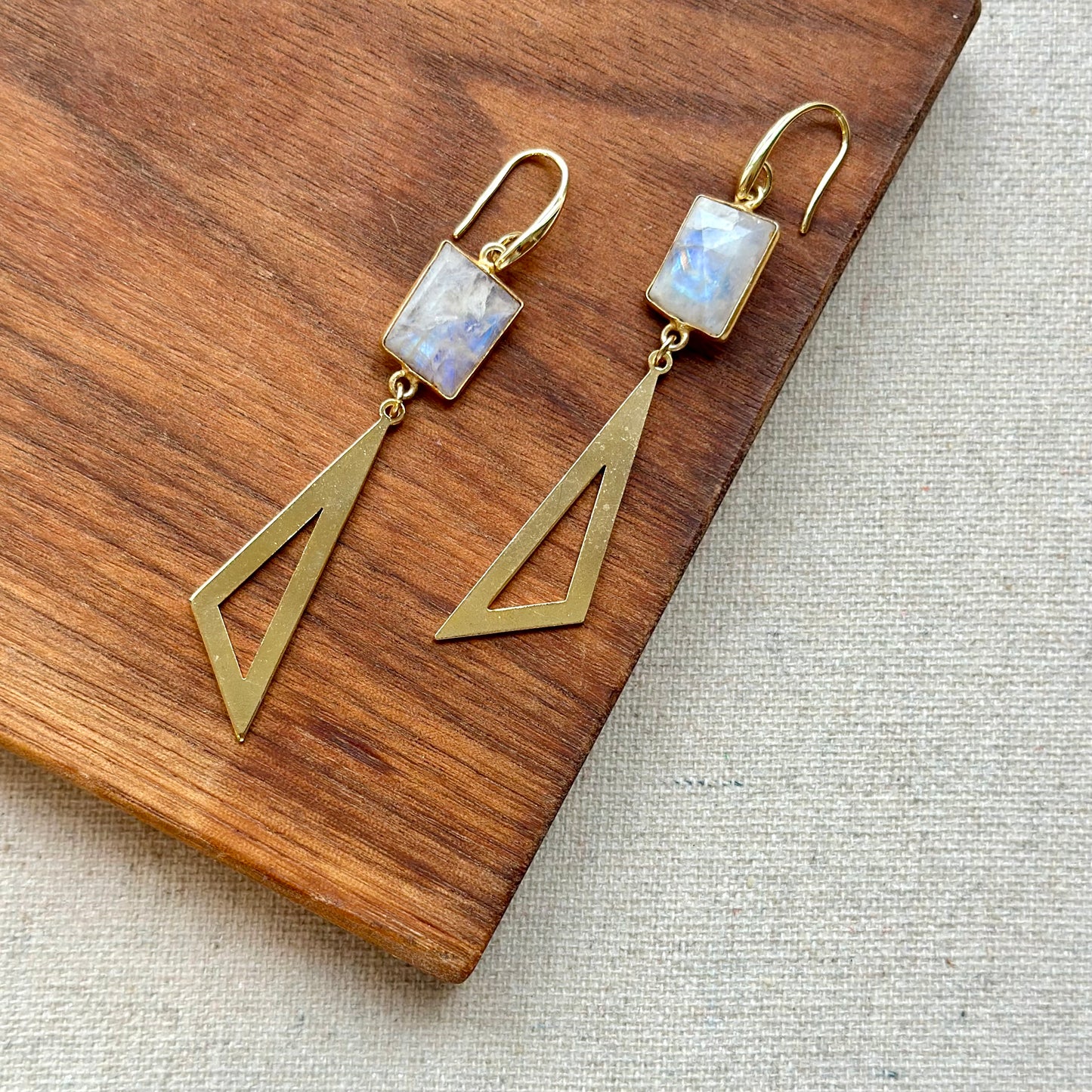 Moonstone And Triangle-shaped Dangling Earring