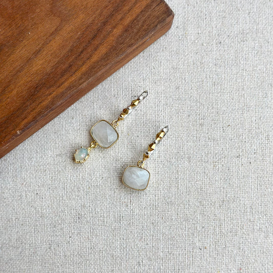 Moonstone And Opal Drop Dangle Gold-plated Earring