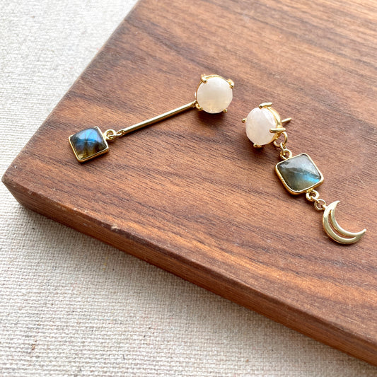 Moonstone Stud and Labradorite Two-way Earring