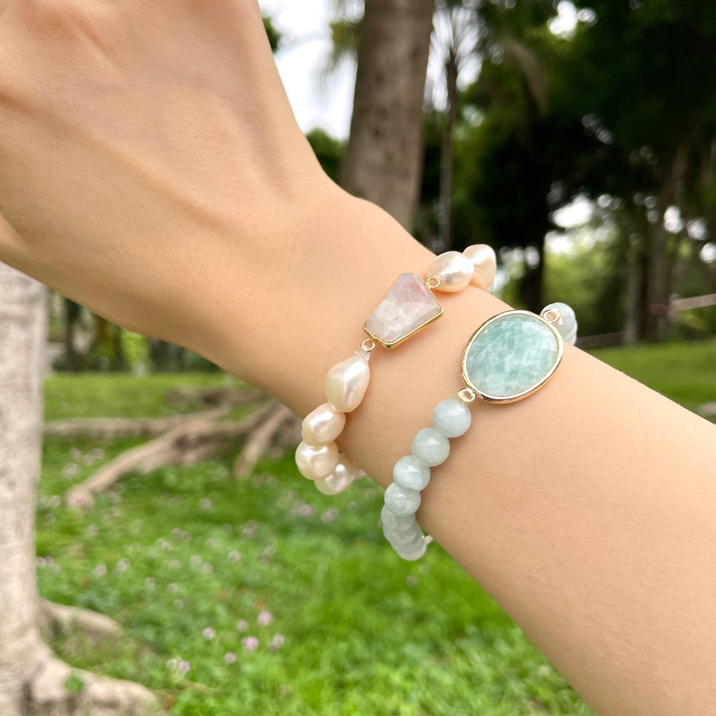 Aquamarine And Aquamarine Beaded Bracelet