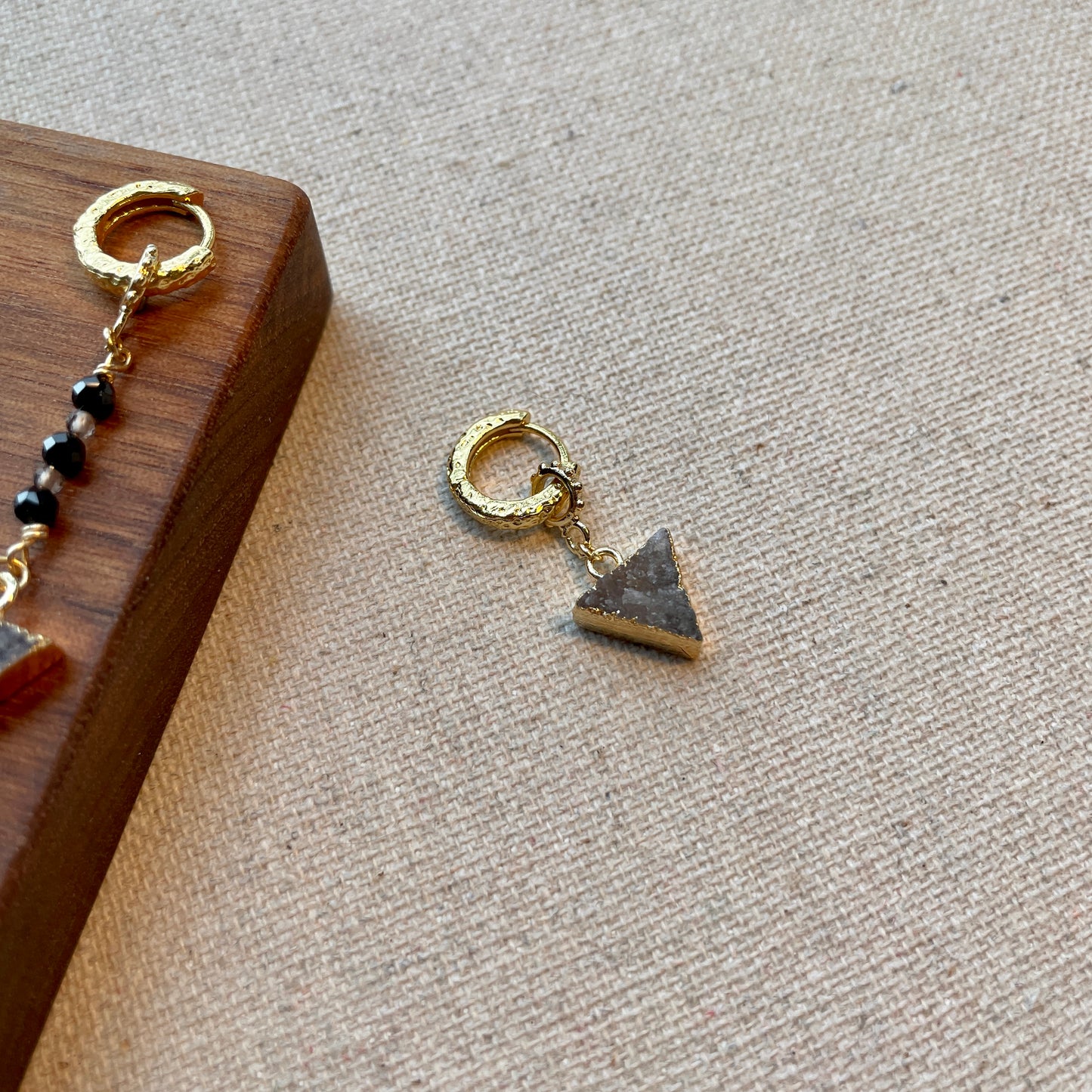 Triangle-shaped Druzy Stone And Black Spinel Two-way Ear Hoop