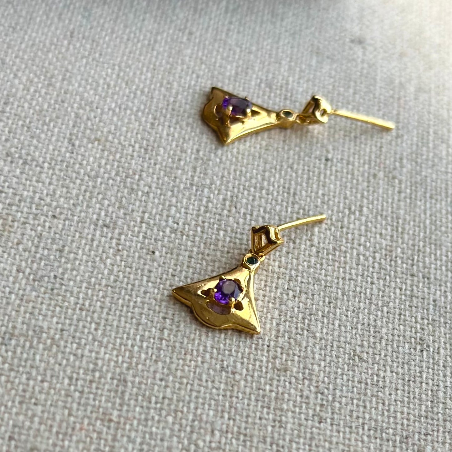 Amethyst And Topaz Dainty Triangle Gold-plated Sterling Earring