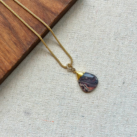 Jasper Pendant Rope Chain Gold-plated Sterling Silver Necklace