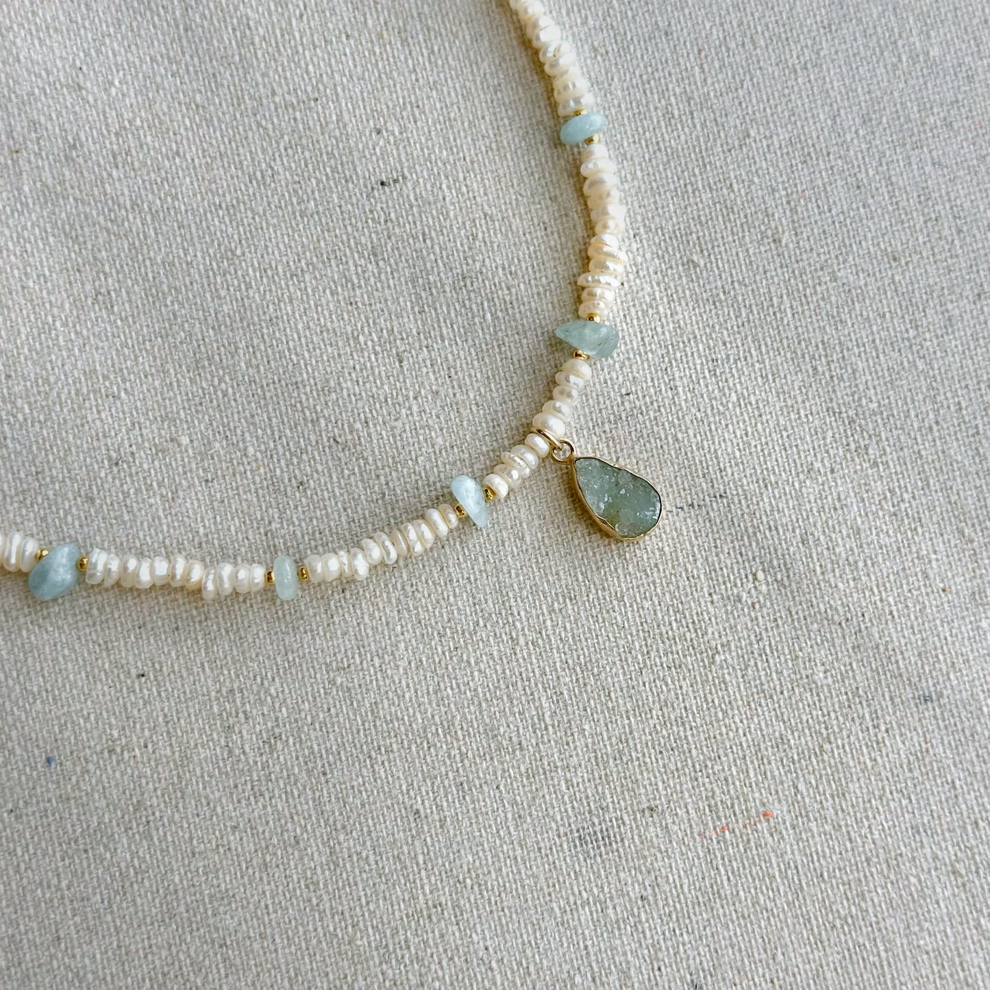 Druzy And Baroque Pearls Mixed Aquamarine Beaded Necklace