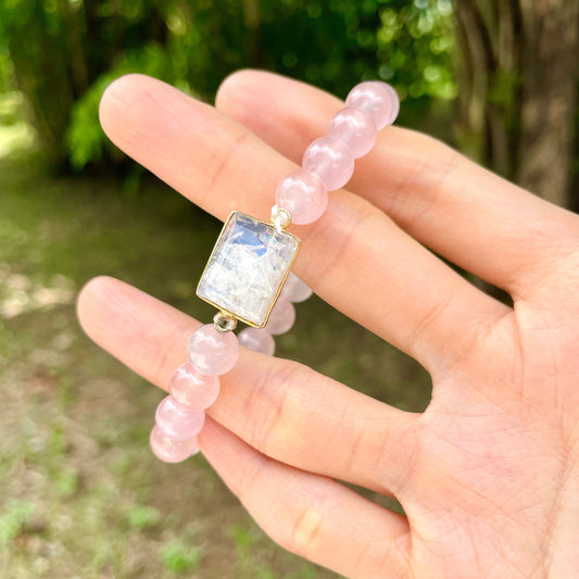 Moonstone And Rose Quartz Beaded Bracelet