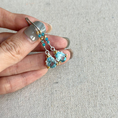 Topaz And Apatite Wire Wrapping Sterling Silver Earring