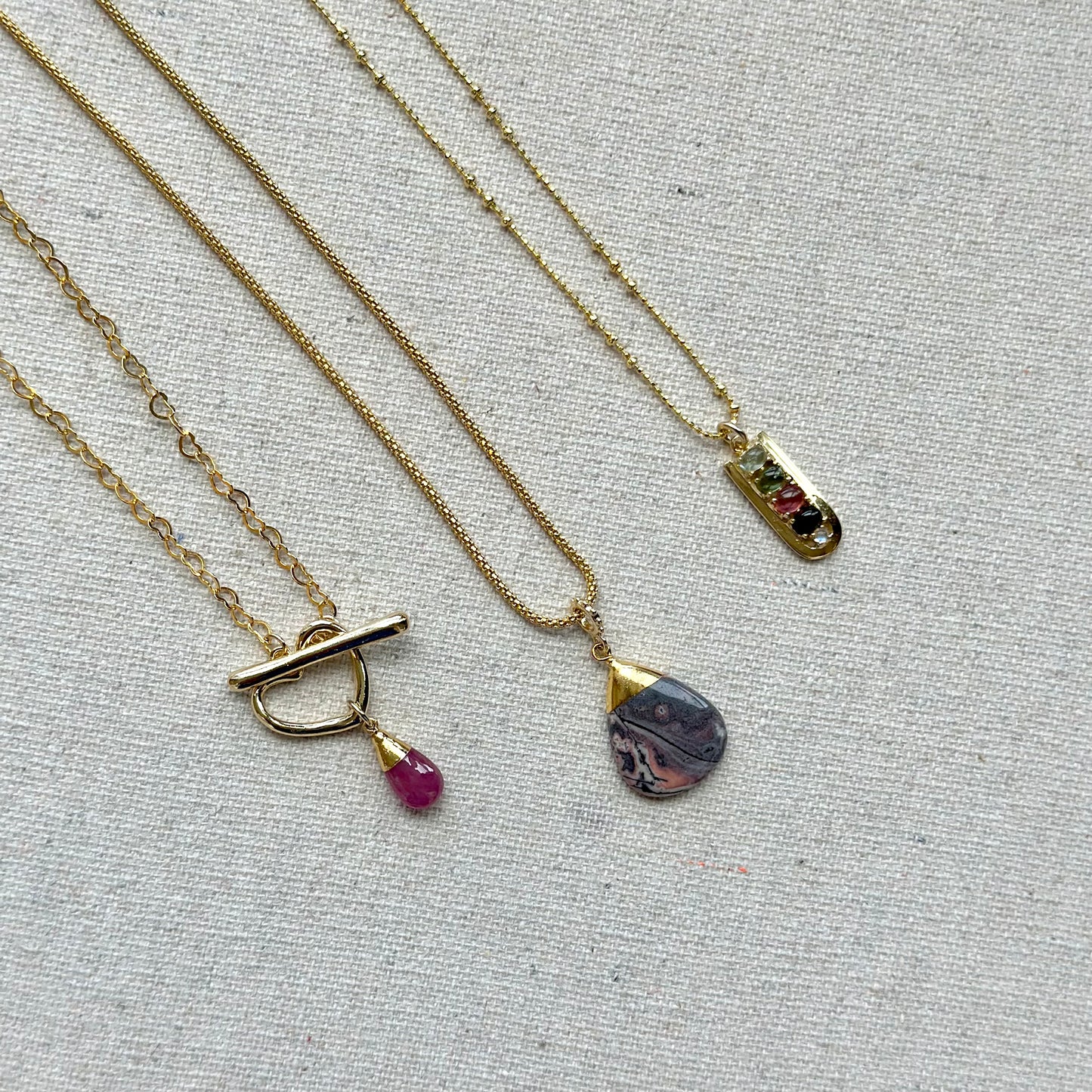 Mixed Tourmaline And Moonstone Gold-plated Italian Sterling Silver Necklace