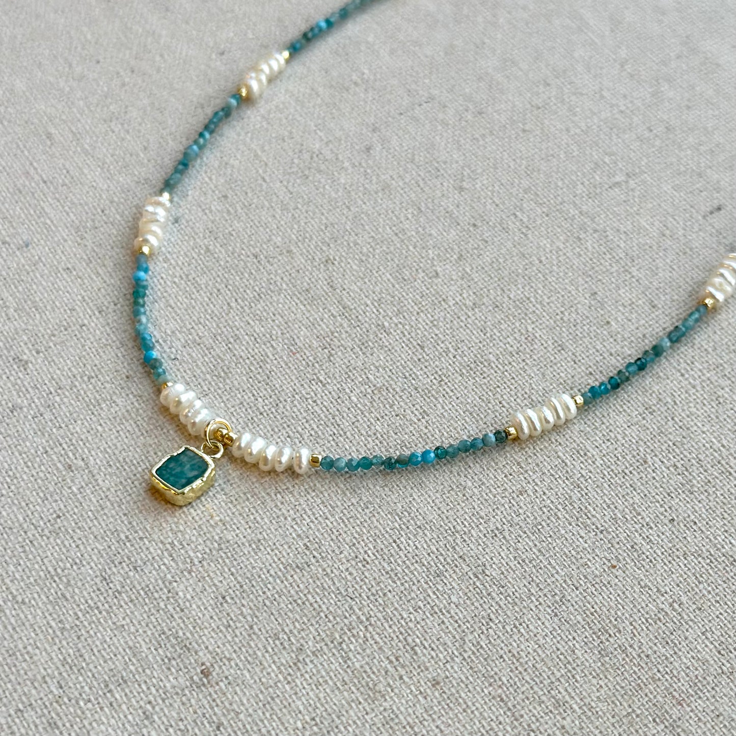 Amazonite And Apatite Beaded Mixed Freshwater Pearl Necklace