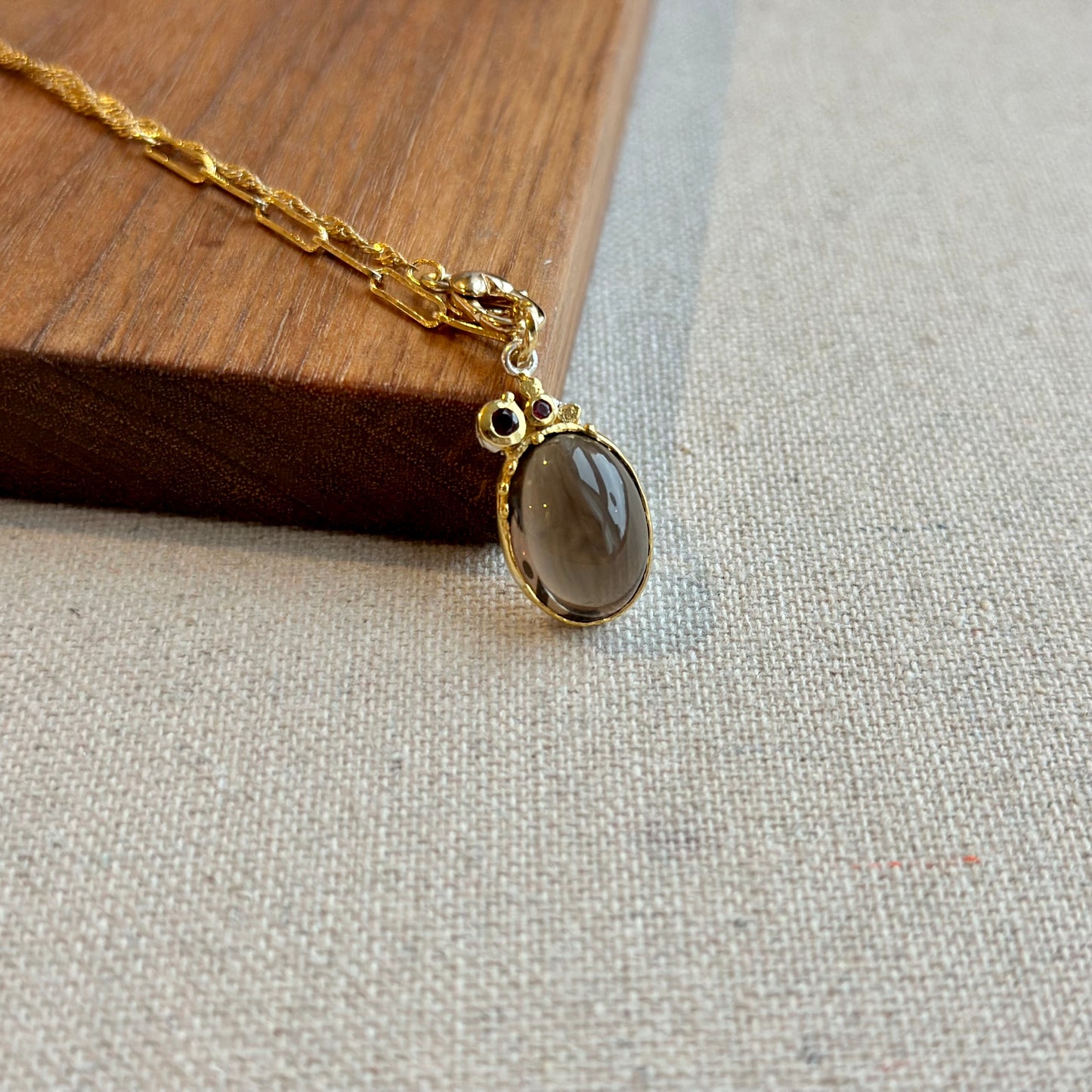 Smoky Quartz And Garnet Two Way Long Gold-plated Necklace