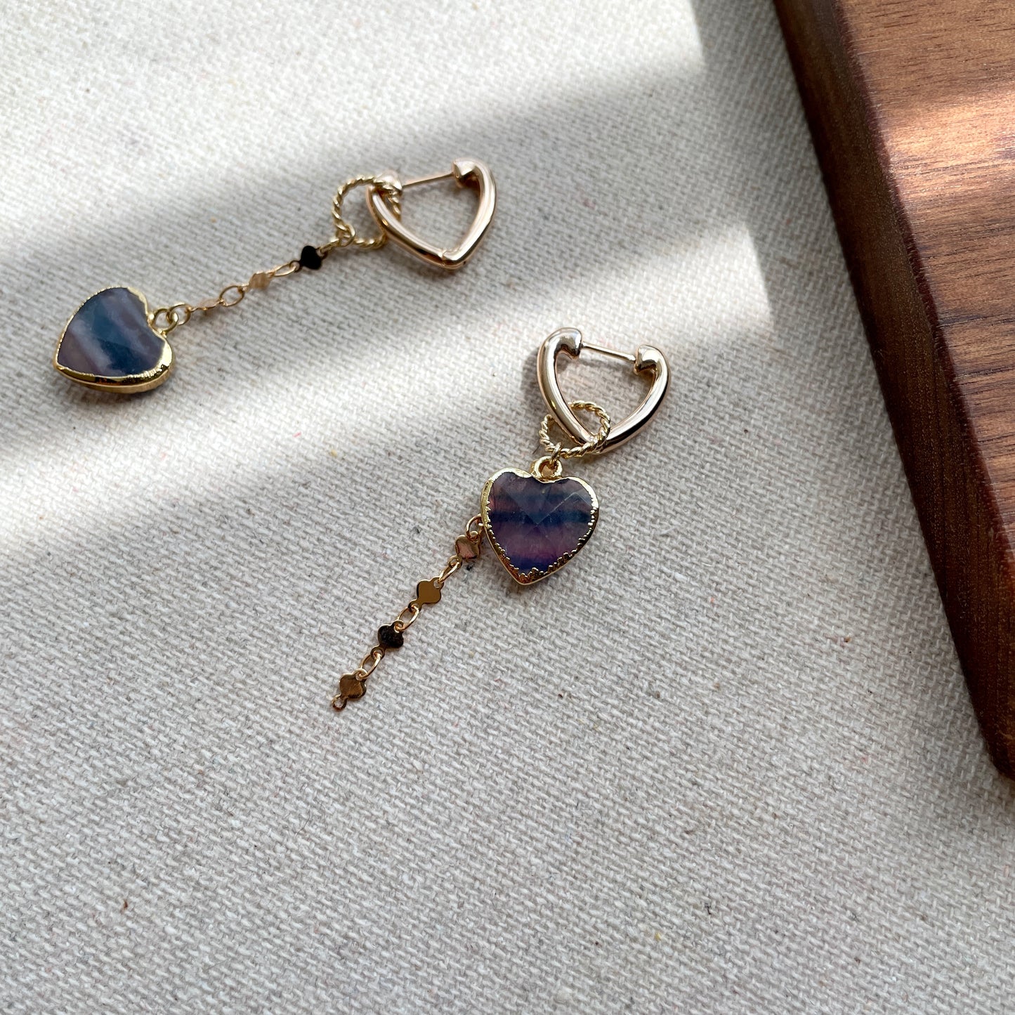 Fluorite Heart-shaped Gold-plated Two-way Ear Hoop