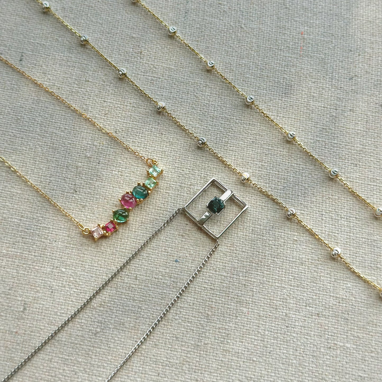 Pink And Green Tourmaline Gold-plated Sterling Silver Necklace