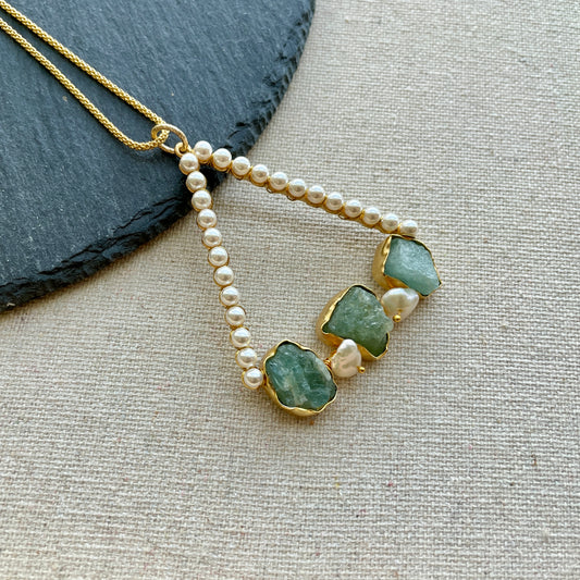 Oversized Raw Aquamarine Rope Chain Gold-plated Necklace