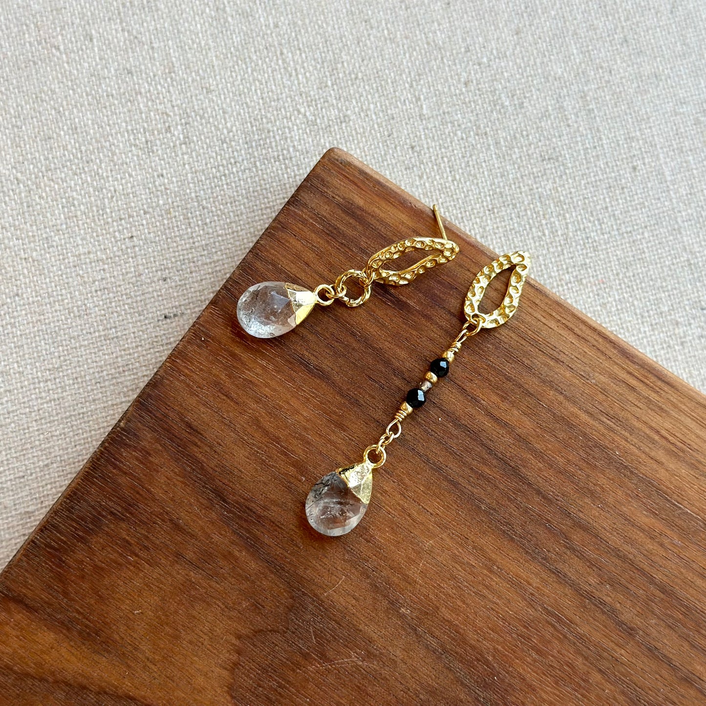 Black Rutilated Quartz And Black Spinel Gold-plated Sterling Silver Earring