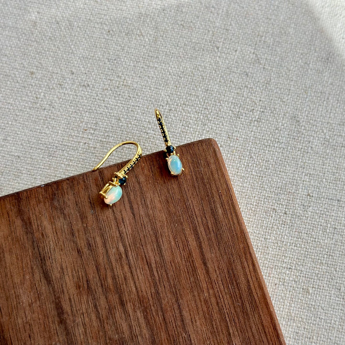 Opal With Sapphire Gold-plated Sterling Earring