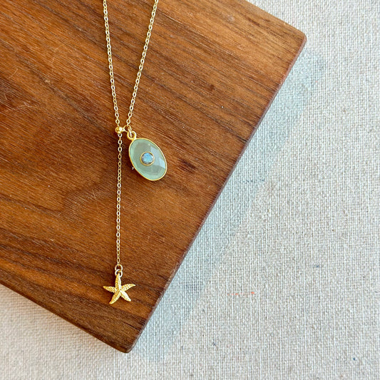 Chalcedony And Labradorite Adjustable Y-shaped Gold-plated Sterling Silver Necklace