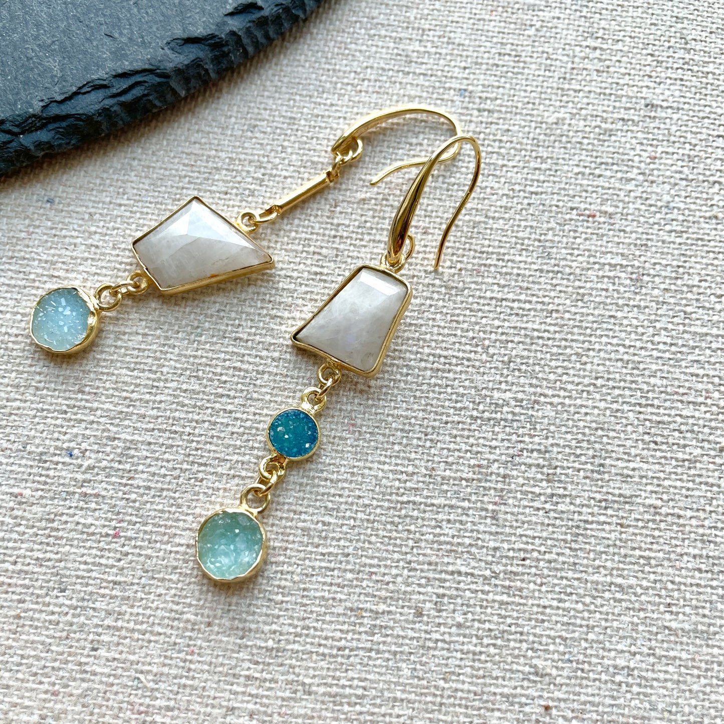 Moonstone And Druzy Stone Earring