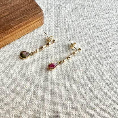 Watermelon Tourmaline Drop Gold-plated Earring