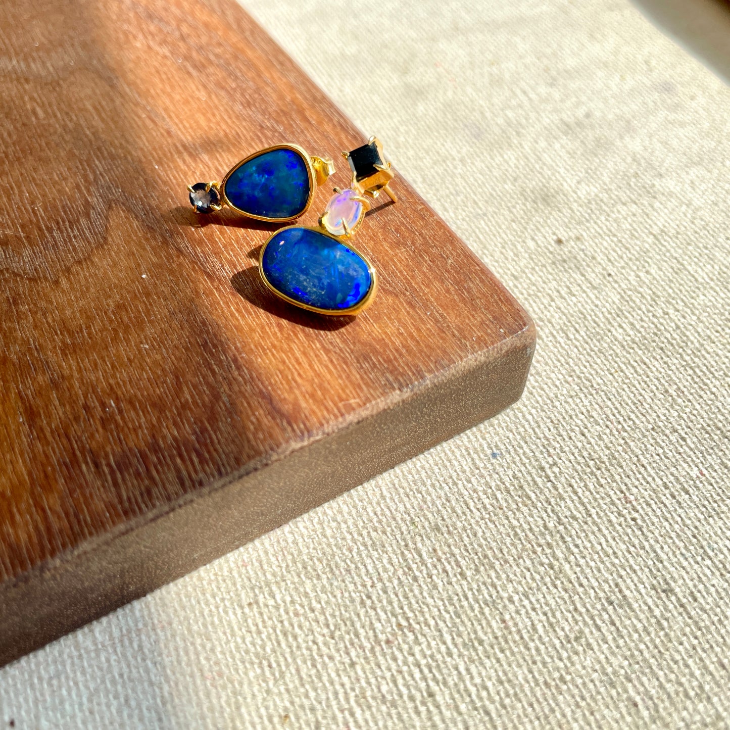 Opal And Sapphire Gold-plated Sterling Silver Ear Stud