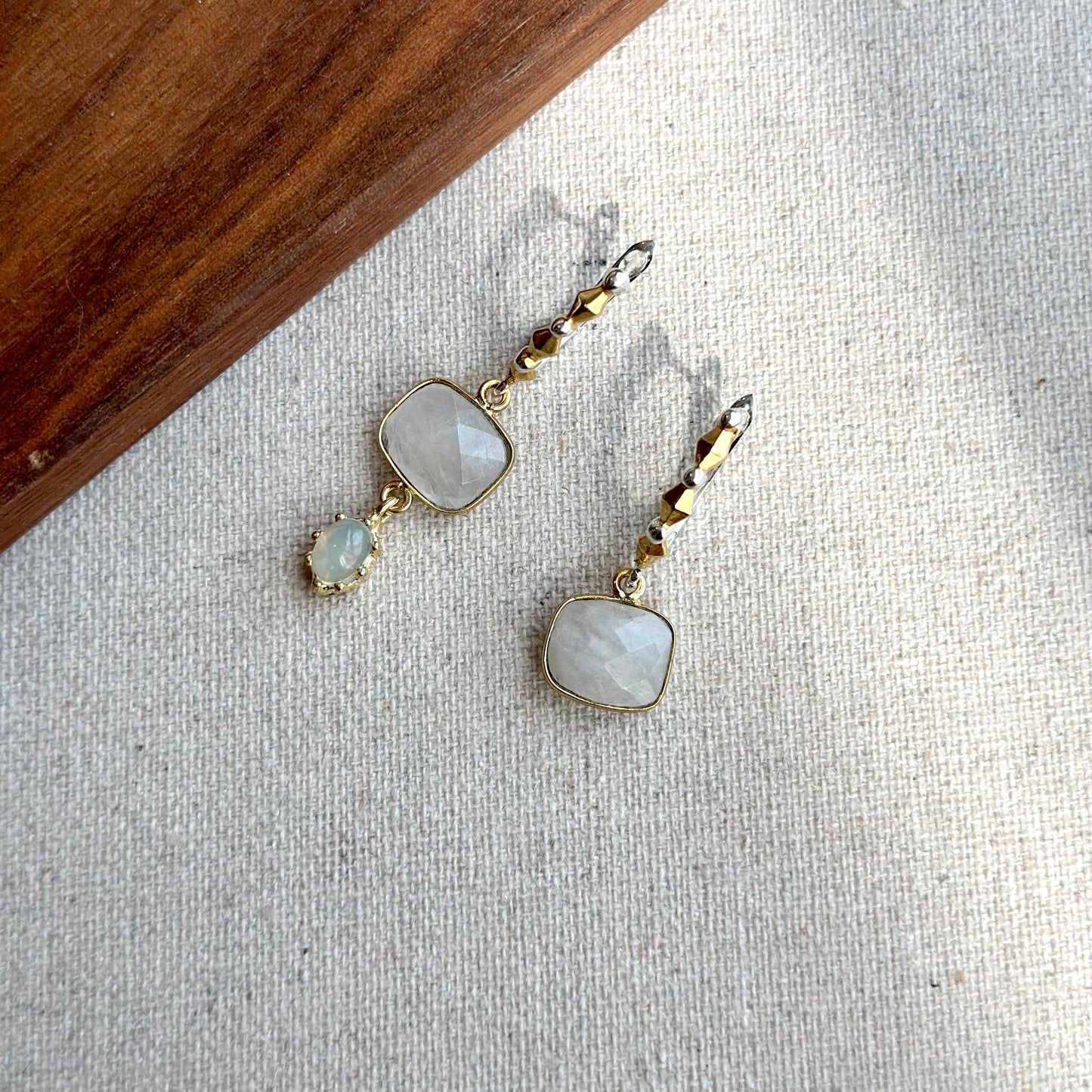 Moonstone And Opal Drop Dangle Gold-plated Earring