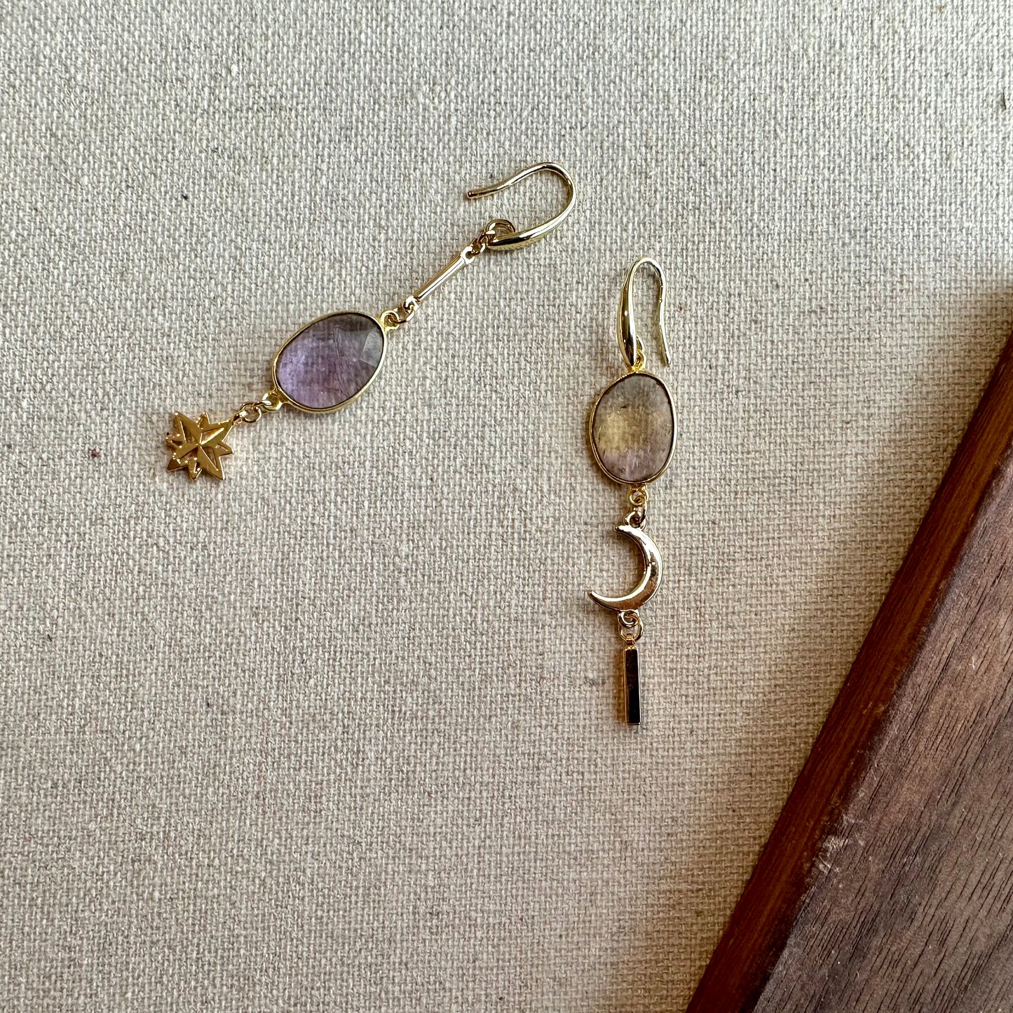 Ametrine Moon And Star Gold-plated Earring