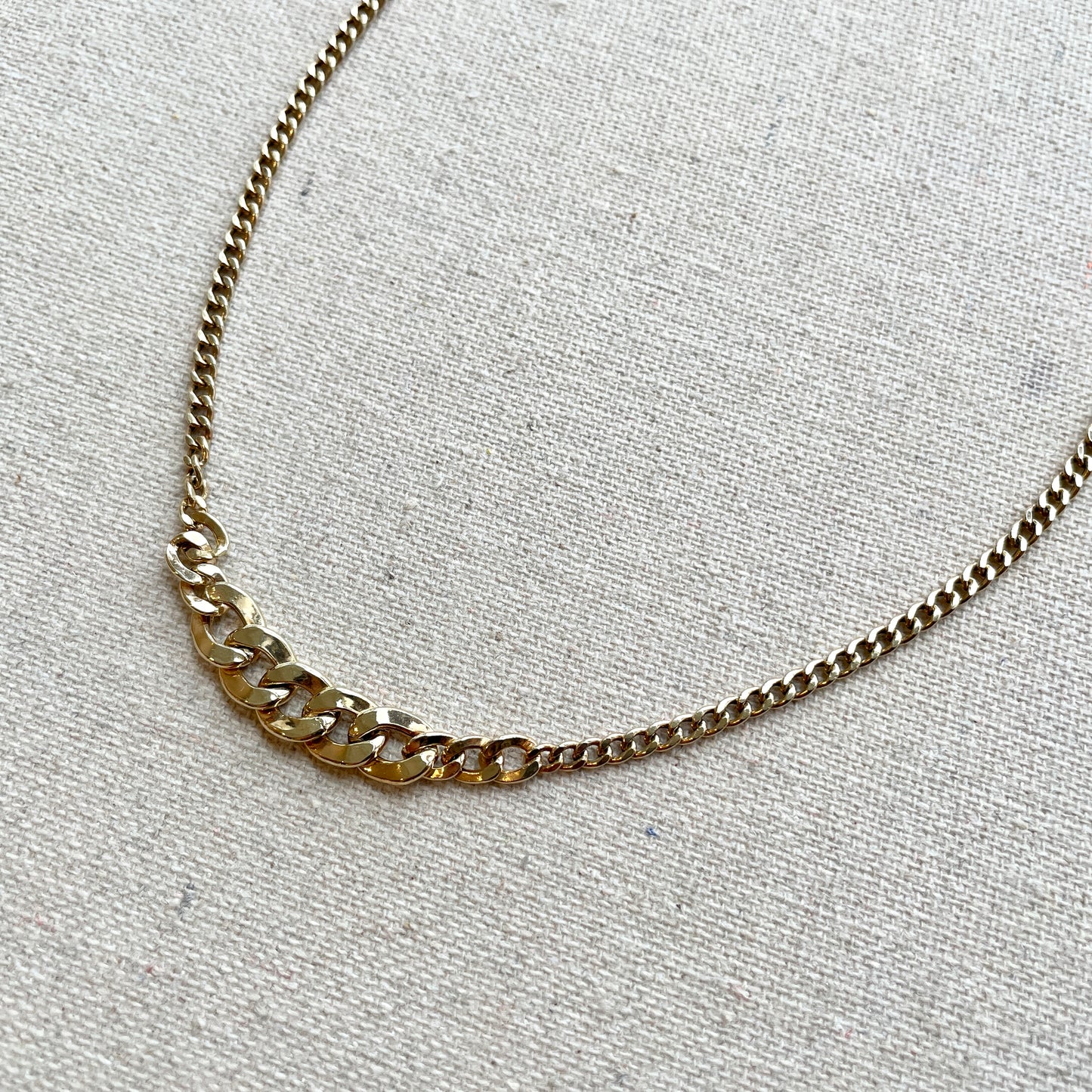 Gold-plated Italian Sterling Silver Mixed Cuban Chain Choker Necklace