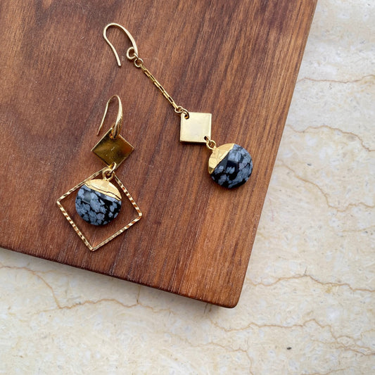 Snowflake Obsidian Asymmetric Earring