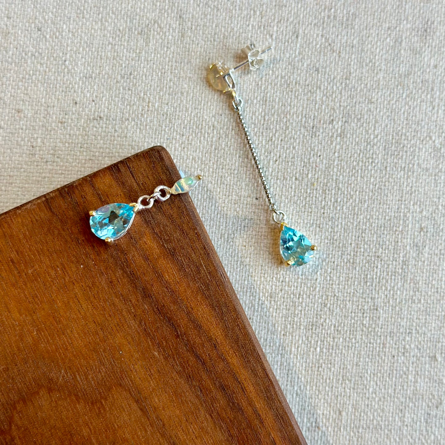 Opal Stud And Topaz Asymmetric Sterling Silver Earring