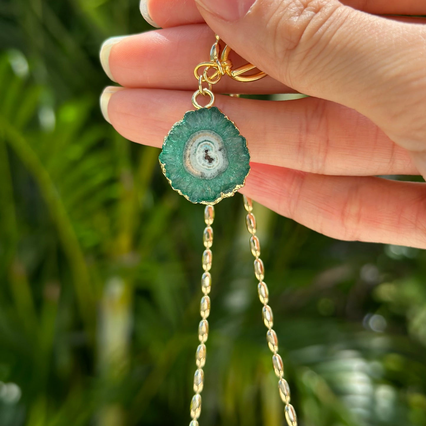 Green Agate Hoop Toggle Gold-plated Necklace