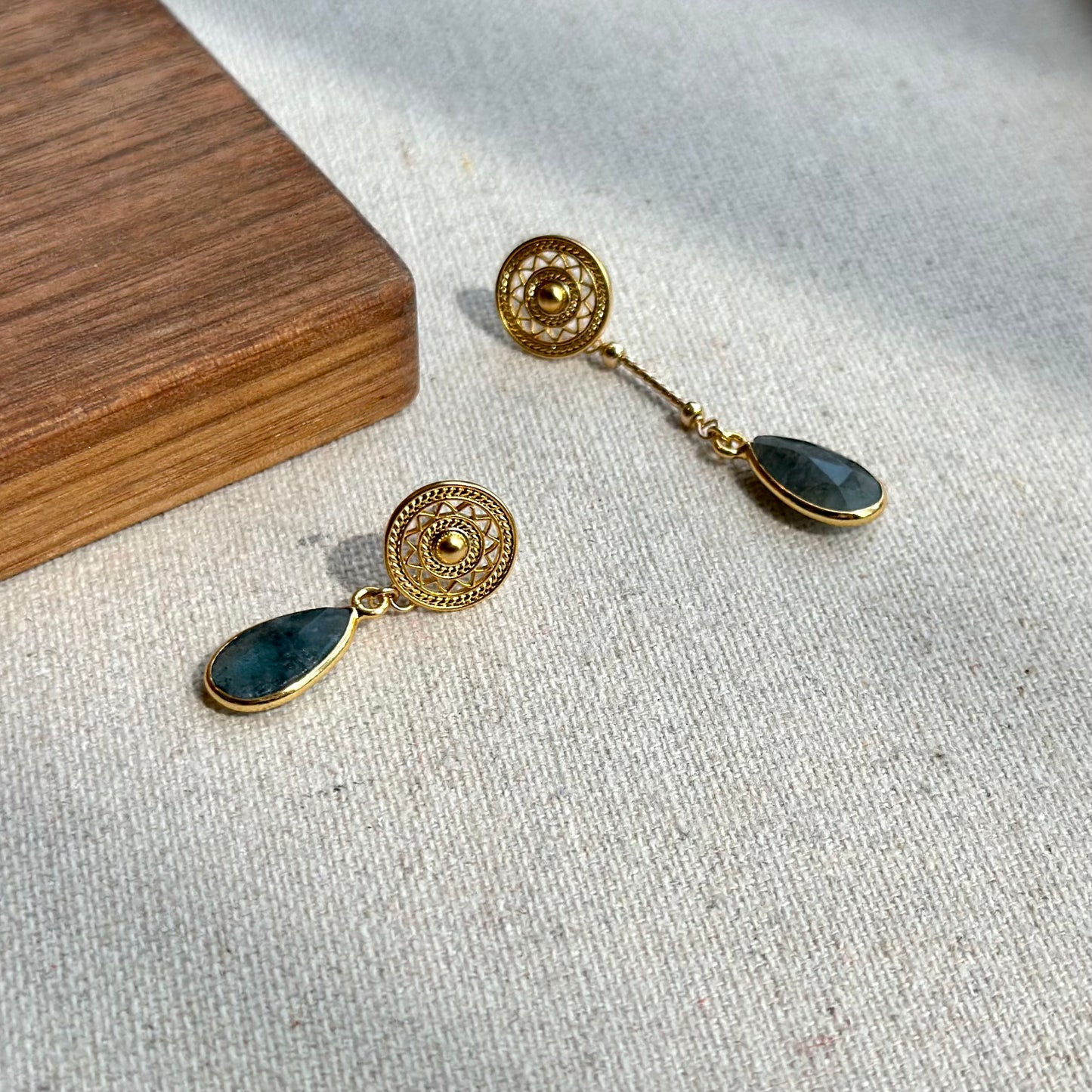 Aquamarine And Matt Stud Gold-plated Earring