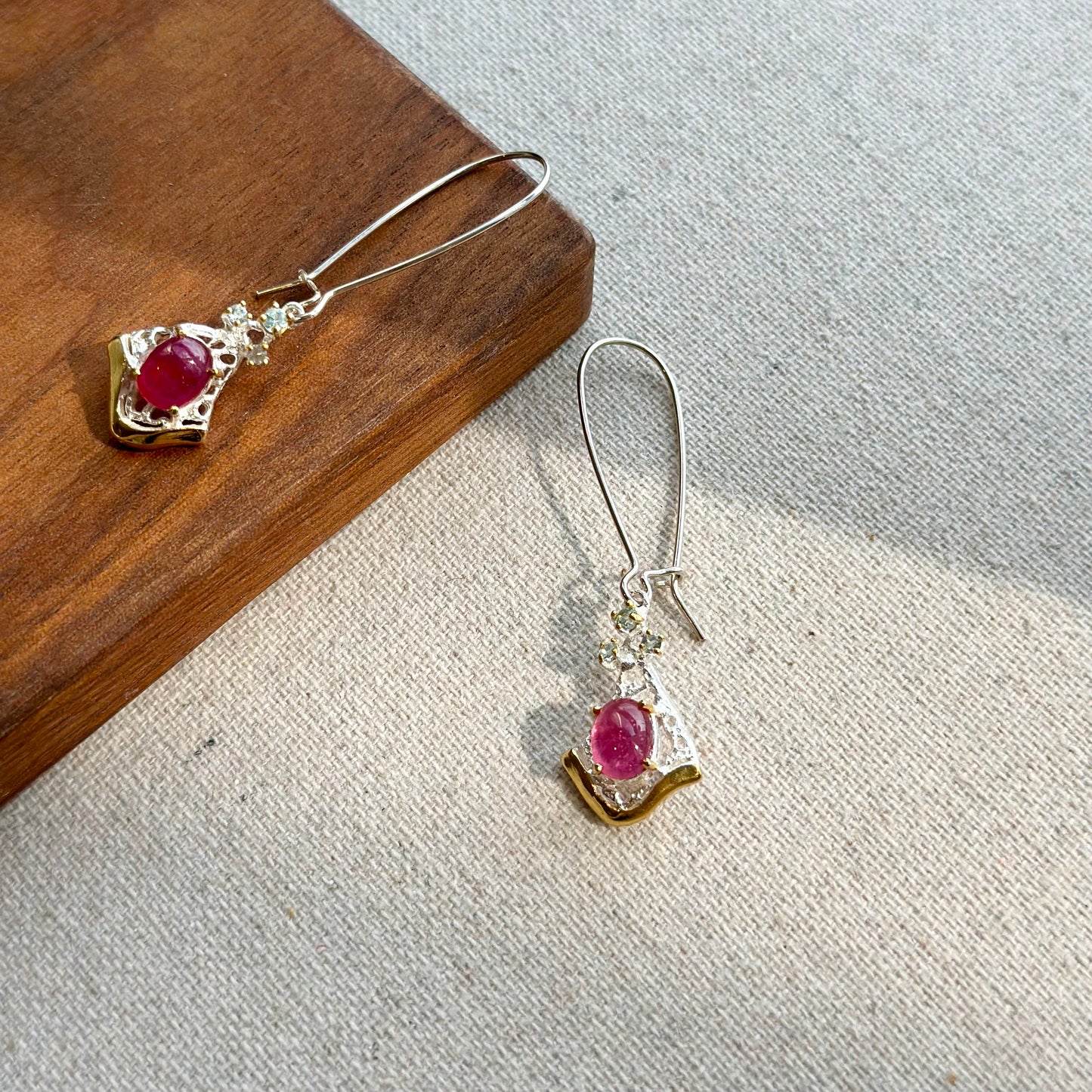 Ruby And Topaz Two Tone Dangle Sterling Silver Earring