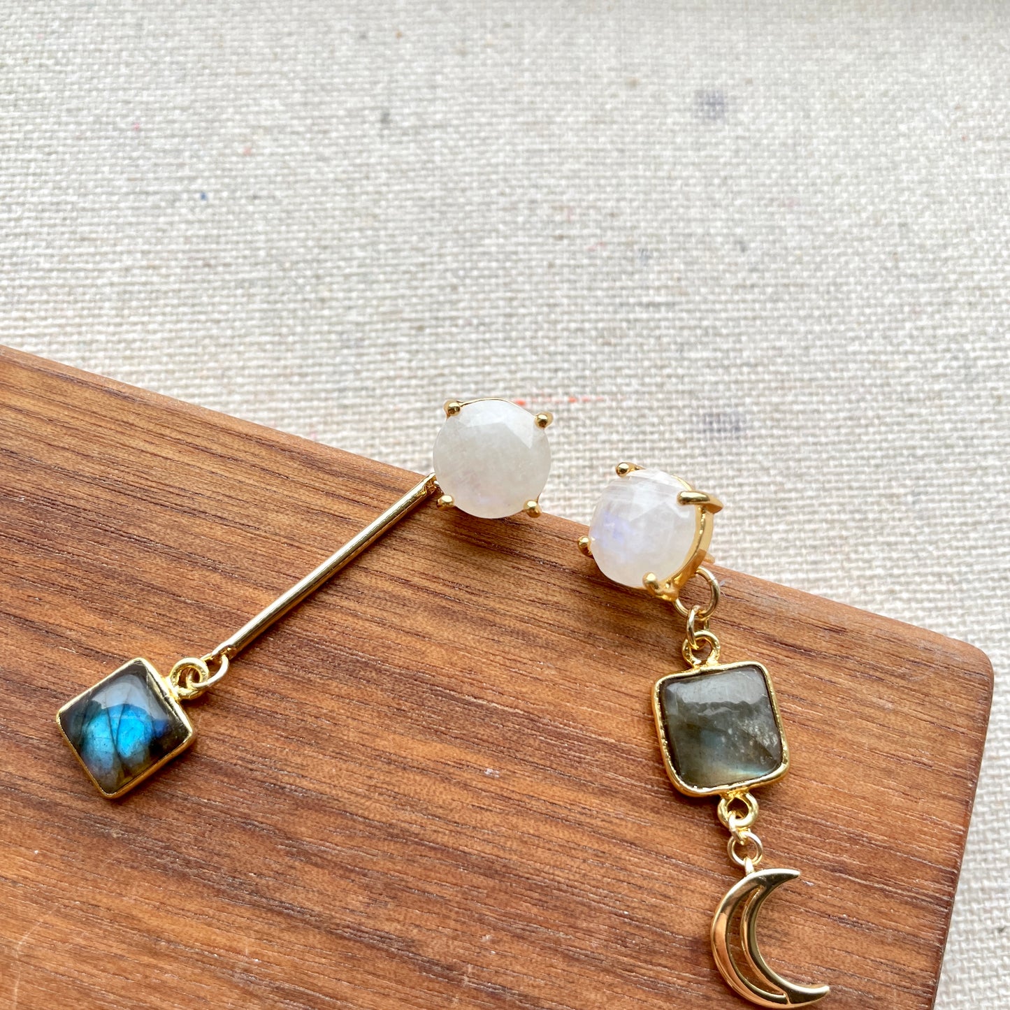 Moonstone Stud and Labradorite Two-way Earring