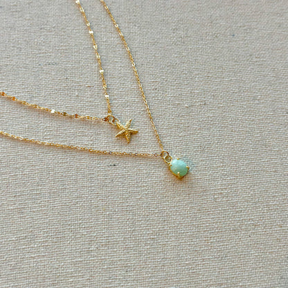 Amazonite And Starfish Double Layer Gold-plated Necklace