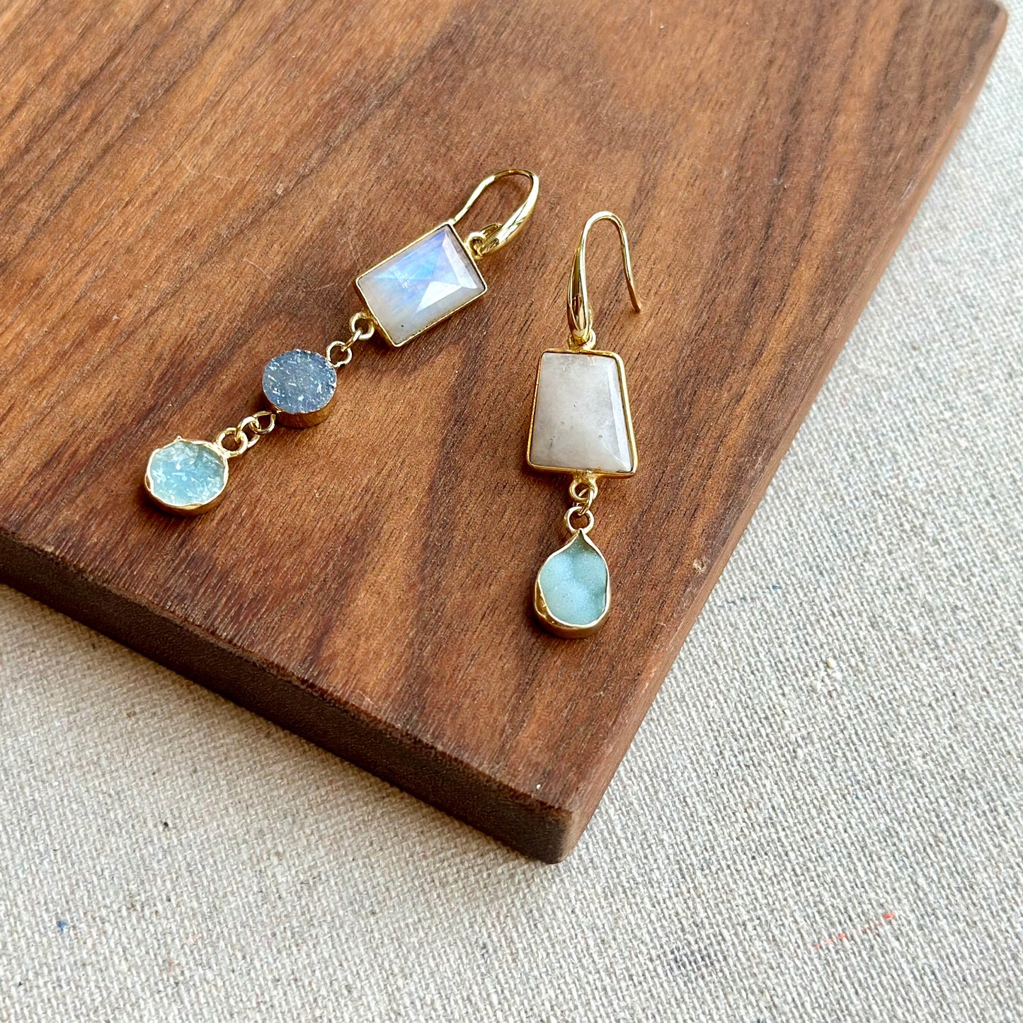 Moonstone And Druzy Stone Gold-plated Earring