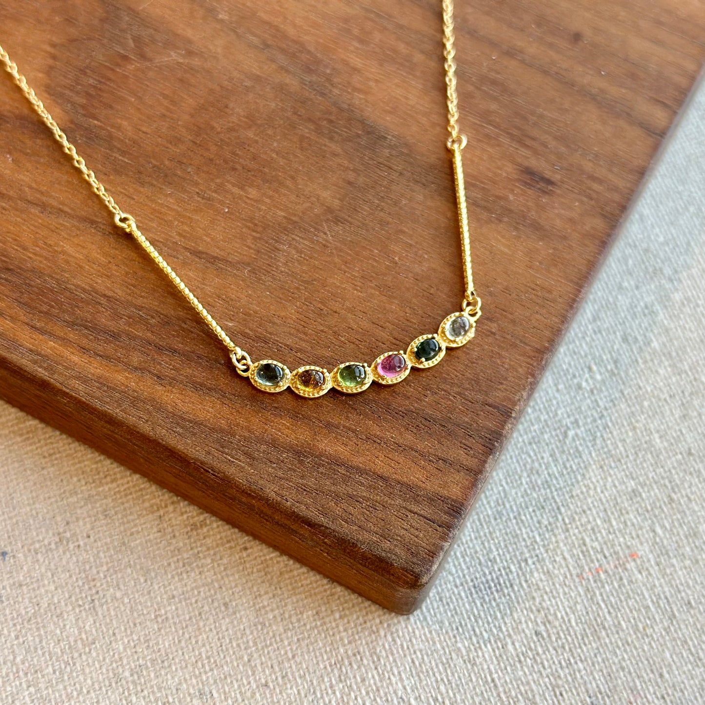 Tourmaline Curved Gold-plated Sterling Silver Necklace