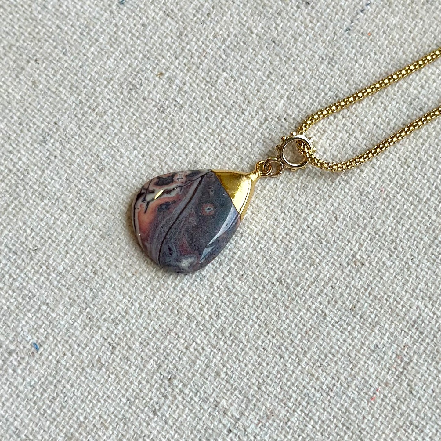 Jasper Pendant Rope Chain Gold-plated Sterling Silver Necklace