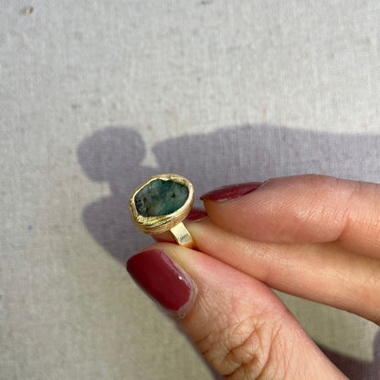 Green Emerald Raw Stone Adjustable Gold-plated Ring