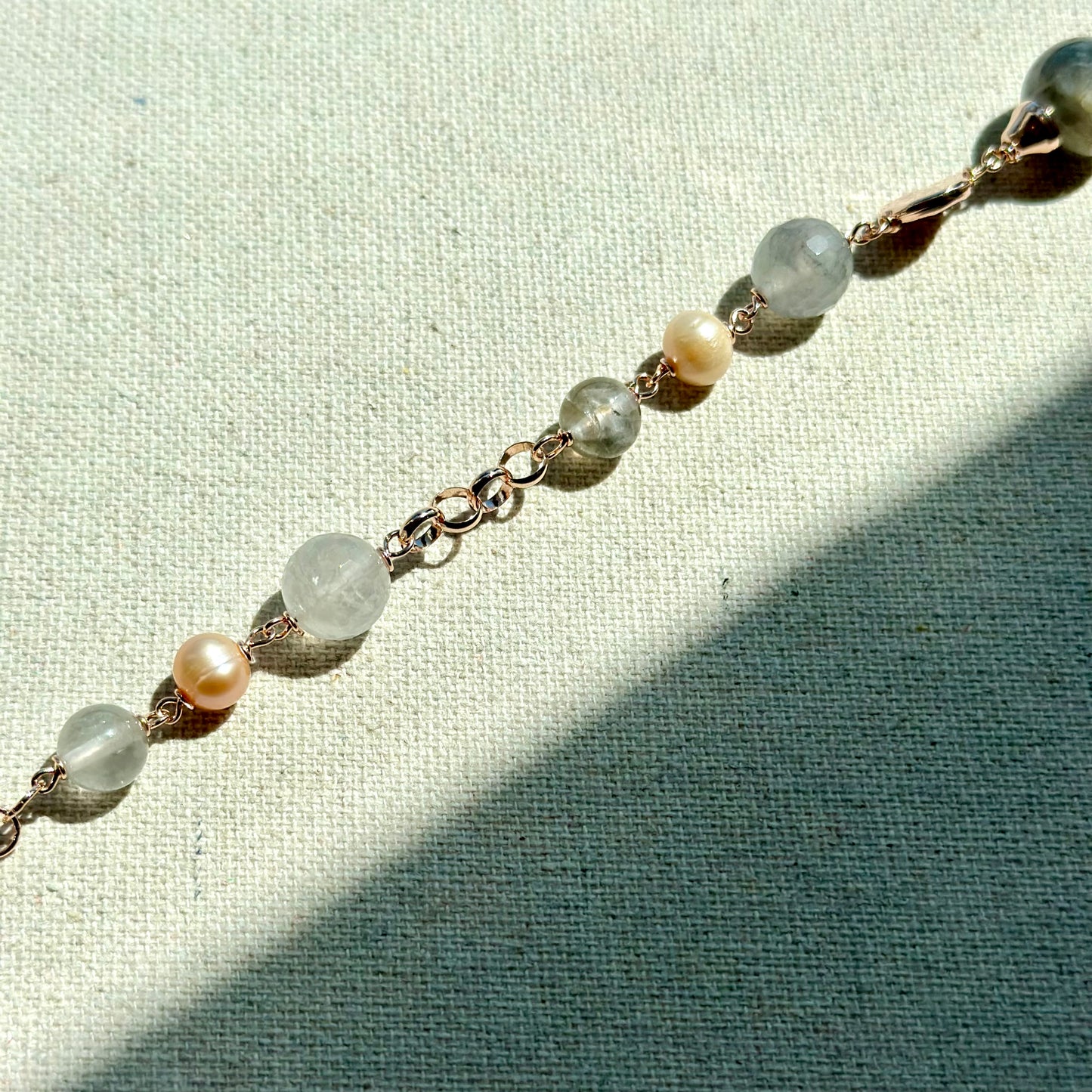 Botswana Agate And Freshwater Pearl Beaded Rose Gold-plated Italian Sterling Silver Necklace