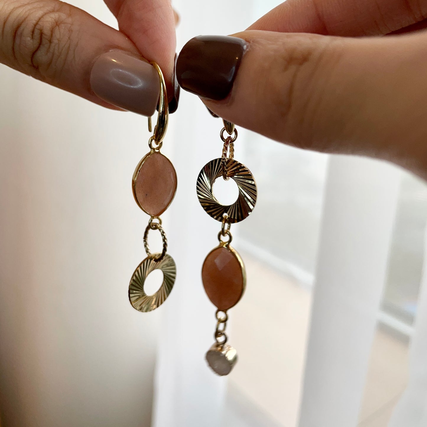 Sunstone And Druzy Stone Gold-plated Earring