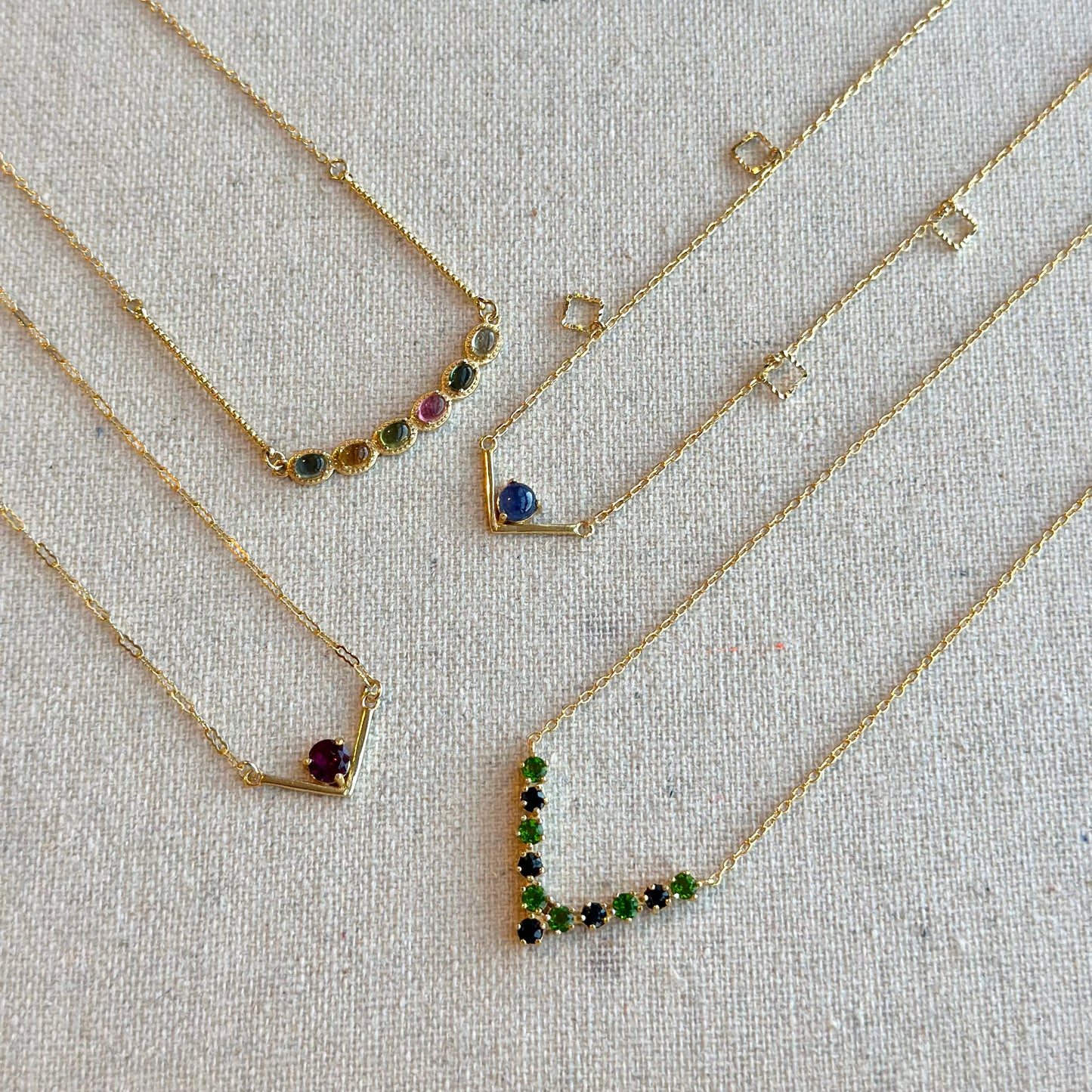 Diopside And Sapphire V-shaped Gold-plated Sterling Silver Necklace