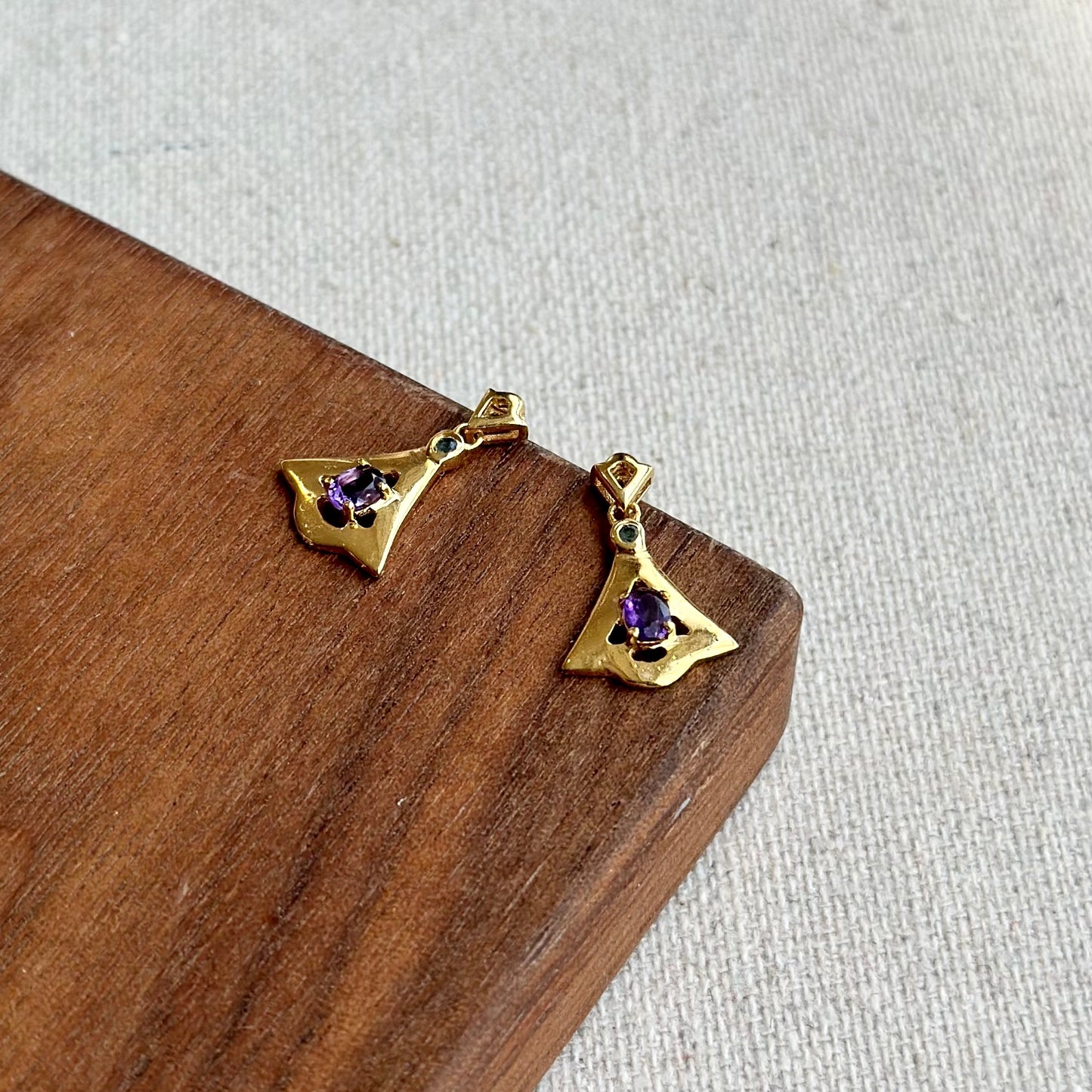 Amethyst And Topaz Dainty Triangle Gold-plated Sterling Earring