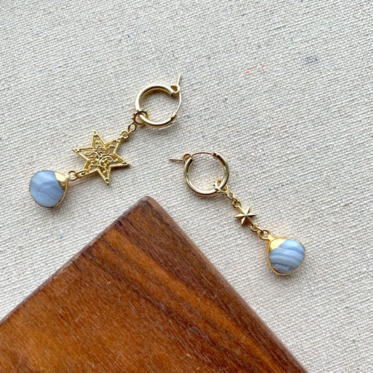 Blue Lace Agate Two-way  Ear Hoop