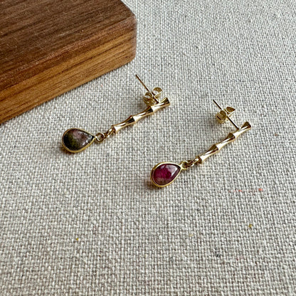 Watermelon Tourmaline Drop Gold-plated Earring